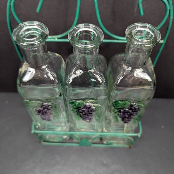 Four Piece Storage Set 13" Green Metal Rack and 3 Grapes Glass 10" Jars No Lids - Picture 5 of 9
